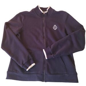 Lauren Active Womens Zip Front Navy Blue Cardigan Sweater Size Large